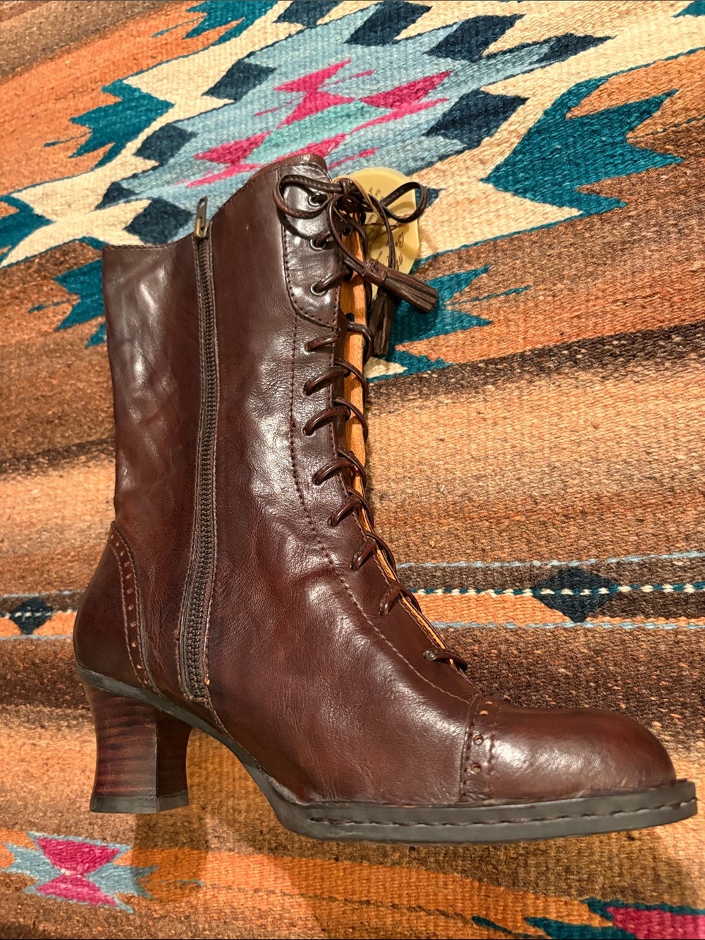 NIBWT BORN RARE Gorgeous Brown Leather Lace-Up Ankle Boots with Side Zipper-8/39 - Picture 3 of 17